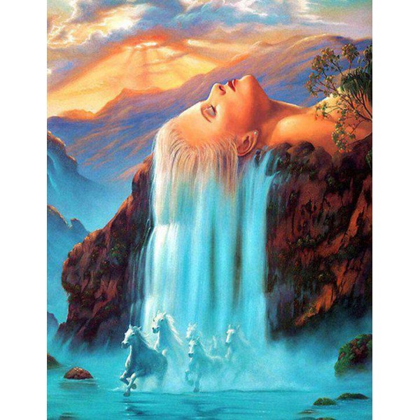 Waterval Vrouw en Paarden