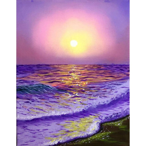 Paarse zonsondergang bij Oceaan