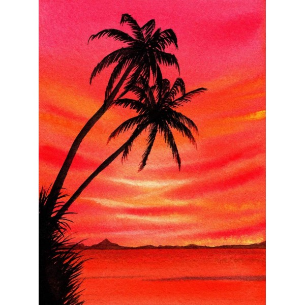 Zonsondergang achter palmbomen