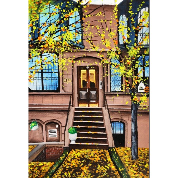 Herfstbladeren op de trap