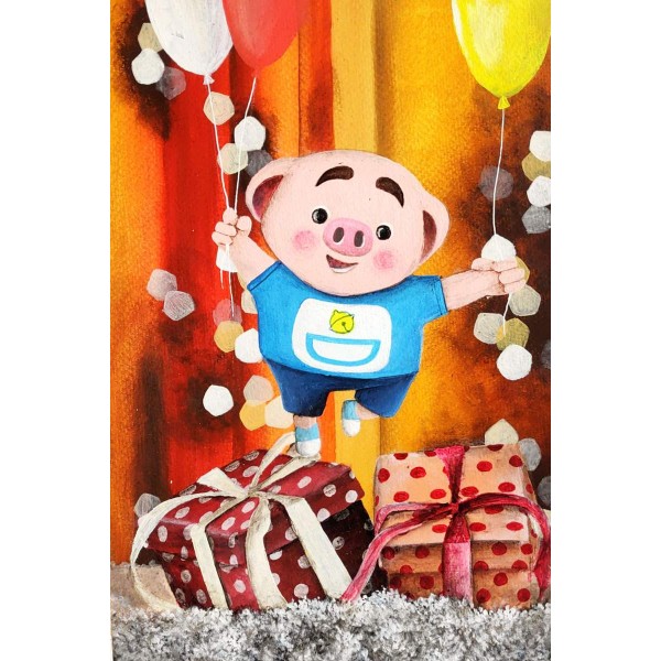 Varken met geschenkdoos