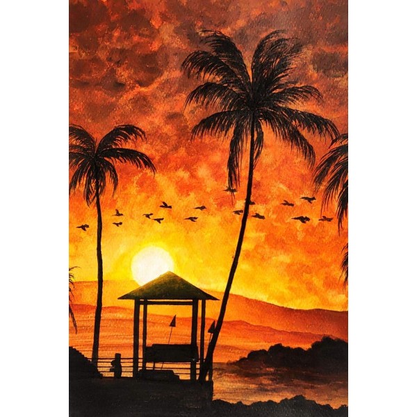 Vogels vliegen bij zonsondergang