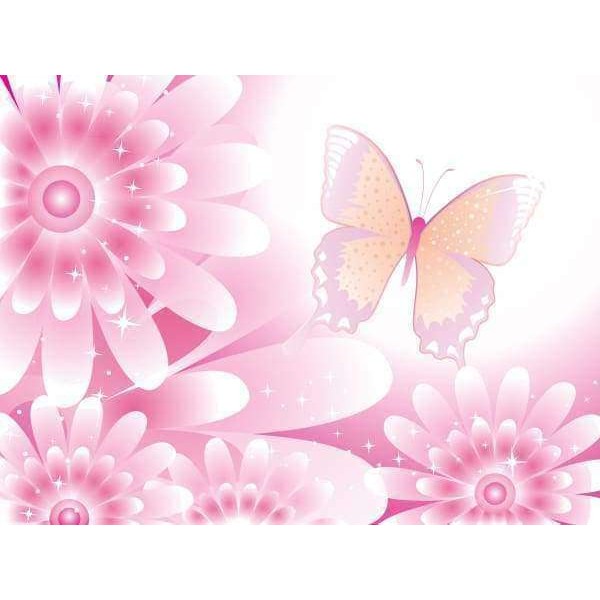 Roze Bloemen en Vlinder