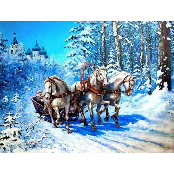 Drie Paarden in de Sneeuw