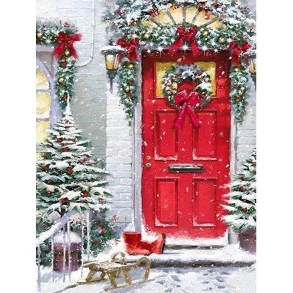 Kerst sneeuw Rode deur