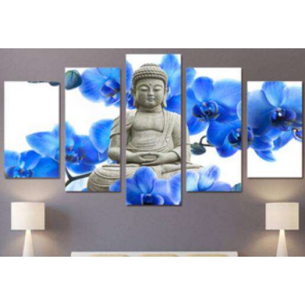 Buddha Beeld met Blauwe Bloem | Vijfluik